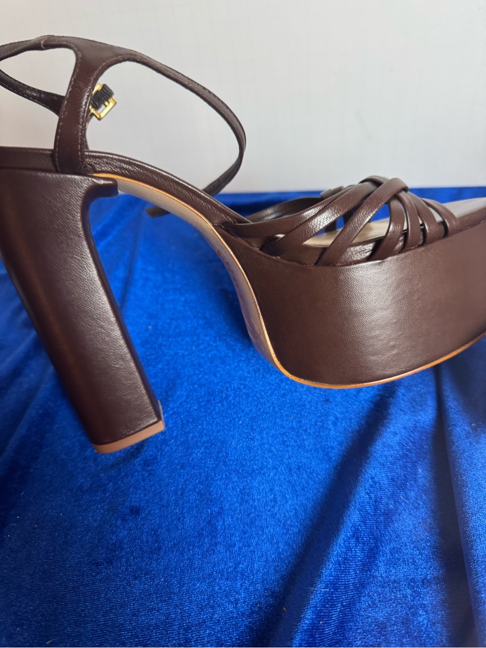 SCHUTZ Tara Brown Braided Platform Sandals with Ankle Strap - Picture 3 of 10